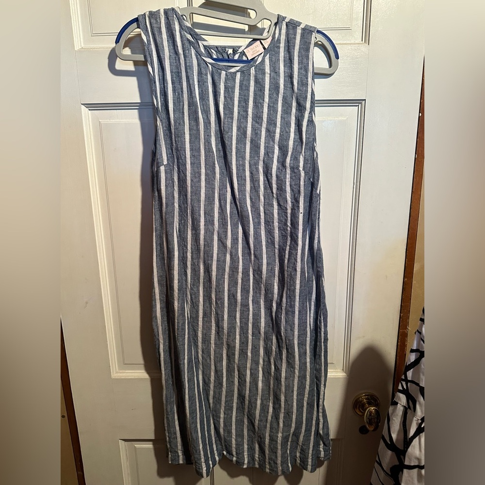 St. Tropez Chambray and White Vertical Stripe Linen Dress
